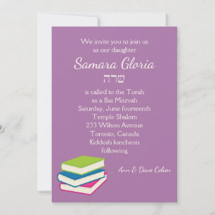 Pila de Libros Bat Mitzvah Invitación con Sarah