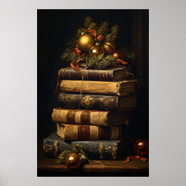 Pila de libros de época con decoración de Navidade