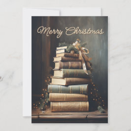 Pila de libros viejos con decoraciones de Navidad
