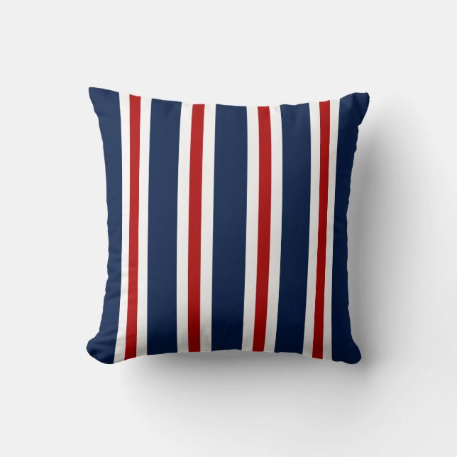 Pilar náutico, almohada rayada roja azul blanca (Anverso)