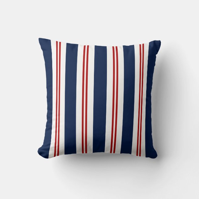 Pilar náutico, almohada rayada roja azul blanca (Anverso)