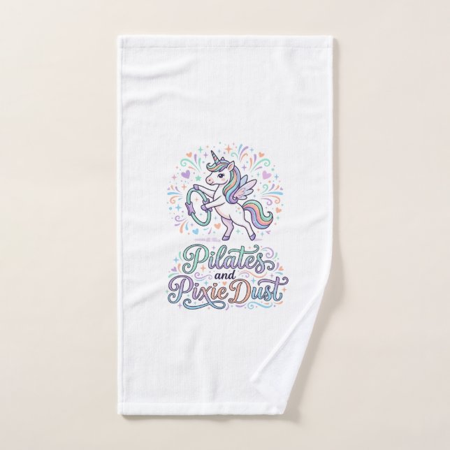 Pilates de Unicornio y Polvo de Hadas de Fondo Bla (Toalla de mano)