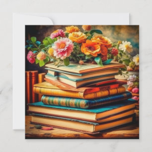 Pile antiguo de libros y flores de época