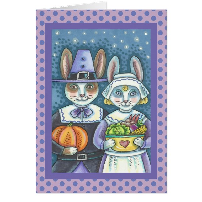 PILGRIM RABBITS THANKSGIVING GREETING CARD Blank (Frente)