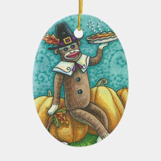PILGRIM SOCK MONKEY, ORNAMENTO DE GRACIAS DE VACAC (Frente)