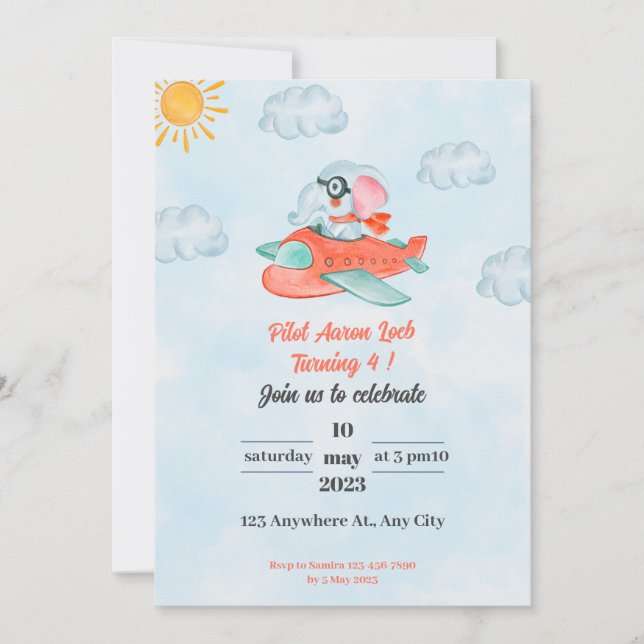 Piloto de invitaciones al cumpleaños del elefante (Anverso)