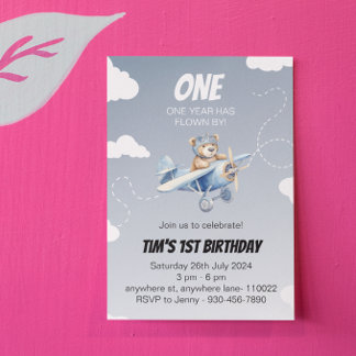 Piloto de Oso de Avión Cute Invitación a Cumpleaño