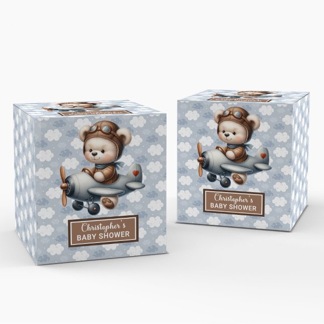 Piloto de Oso de Teddy de moda Caja de Favor para  (Trendy Teddy Bear Pilot Boy Baby Favor Box)