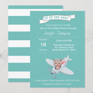Piloto de oso e invitación Baby Shower al avión
