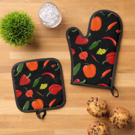 Pimientos picantes Oven Mitt & Pot Holding Set