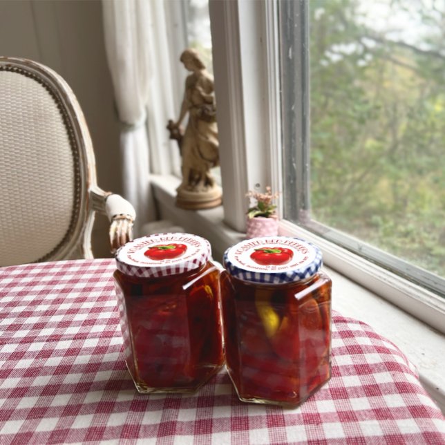 Pimientos rostados rojos en la etiqueta de aceite  (Subido por el creador)