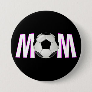 Pin botón de mamá de fútbol rosado y negro