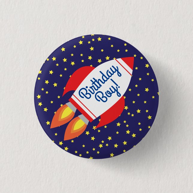 Pin botón de primer cumpleaños de Space Rocket Sta (Anverso)