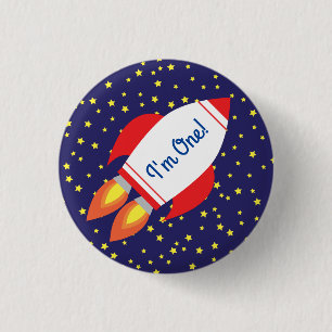 Pin botón de primer cumpleaños de Space Rocket Sta