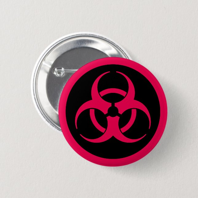 Pin botón del símbolo de riesgo biológico rojo (Anverso y reverso)