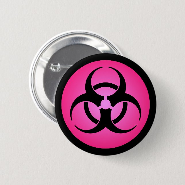 Pin botón del símbolo de riesgo biológico rosado (Anverso y reverso)