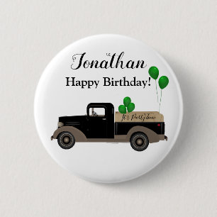Pin botón Happy Birthday Truck Balloons