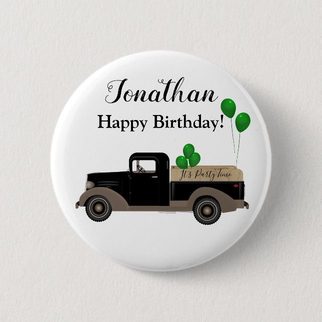 Pin botón Happy Birthday Truck Balloons (Anverso)