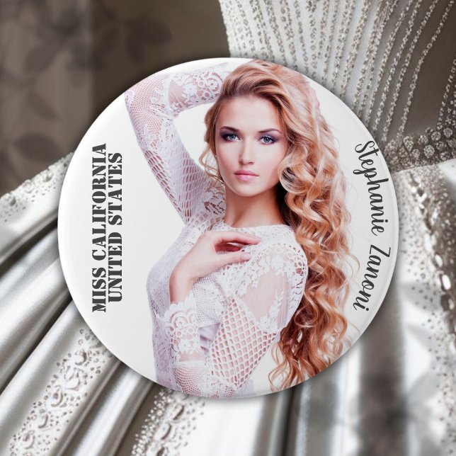 Pin botón personalizado de concurso - Elija su tam (Customize this pageant button with your photo and text to memorialize your reign and give to fans)