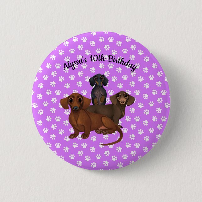 Pin botón Púrpura de Dachshund (Anverso)