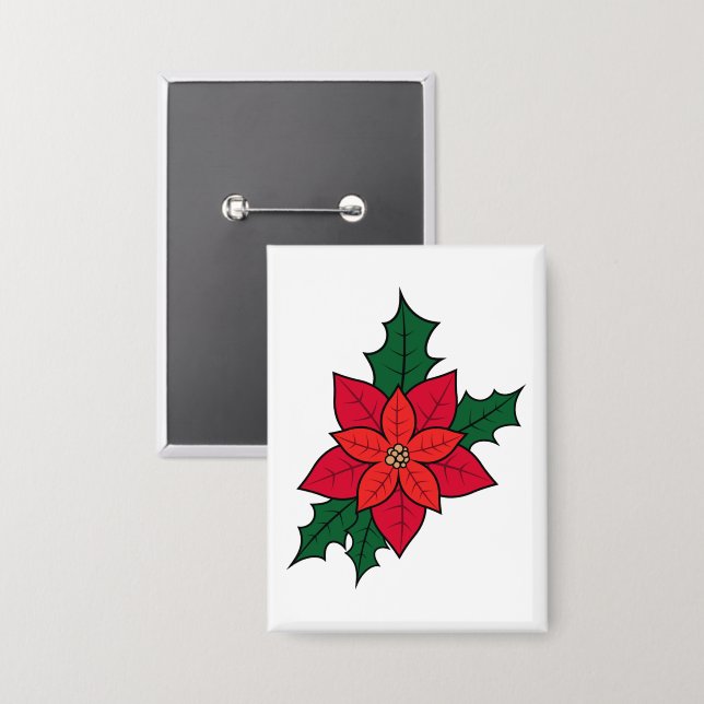 Pin De Botón Rectángulo Con Poinsettia De Navidade (Anverso/Reverso)