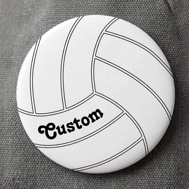 Pin de botón redondo de voleibol personalizable (Personalized volleyball button pin with custom volleyball player name, team name or text.)