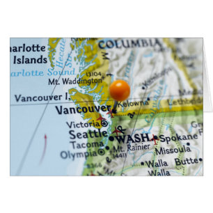 Pin de mapa colocado en Vancouver, Canadá en el ma