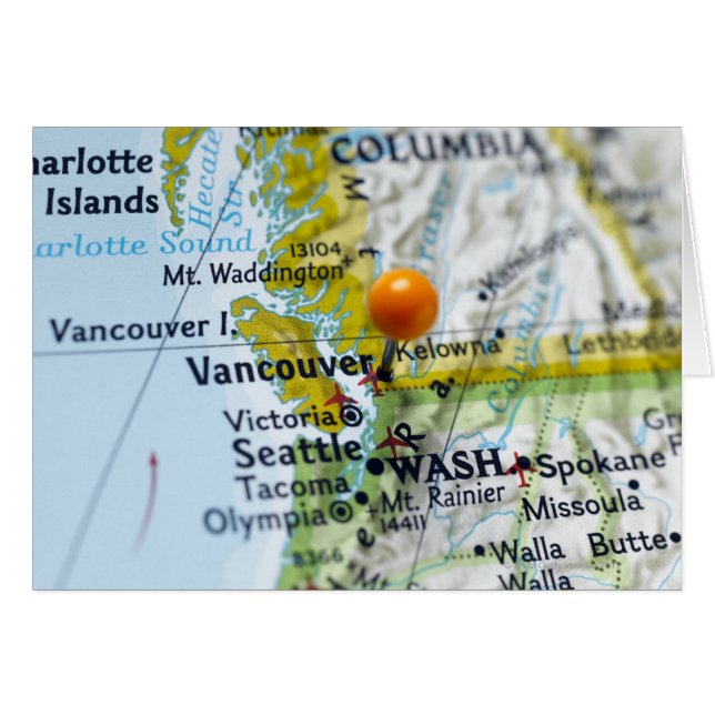 Pin de mapa colocado en Vancouver, Canadá en el ma (Anverso (Horizontal))