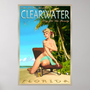 Pin de póster de viaje retro de Clearwater Beach F