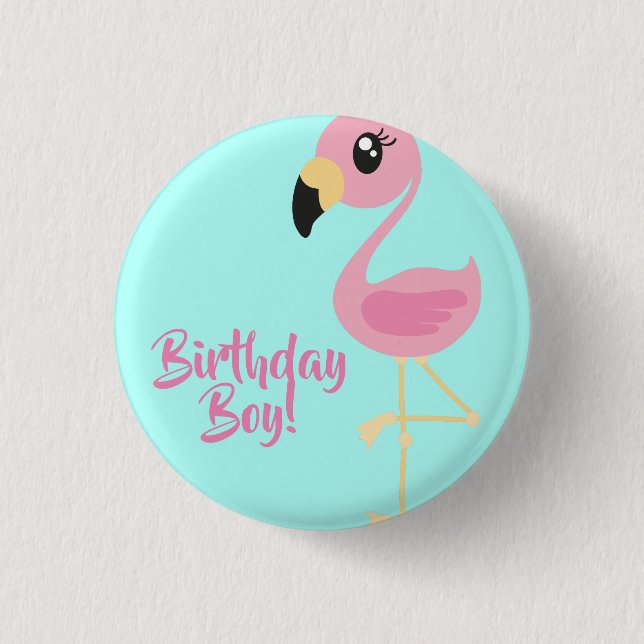 Pin del botón de primer cumpleaños del Flamingo ro (Anverso)