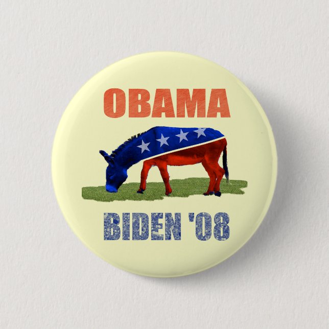 Pin Democratic del botón de Obama Biden '08 (Anverso)