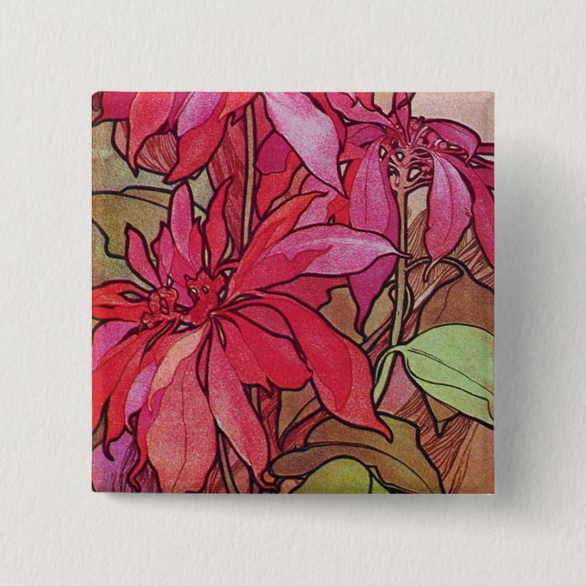 Pin Mucha del botón del navidad del Poinsettia de (Anverso)