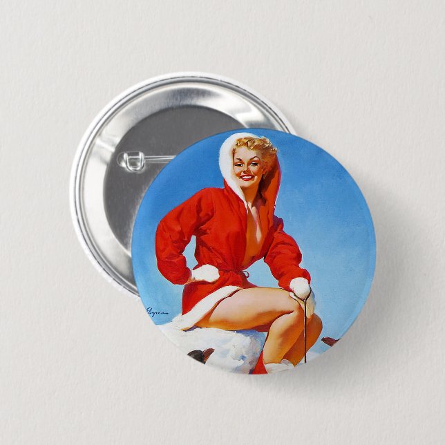 Pin Up Chica Vintage Art - Botón Pinback (Anverso y reverso)