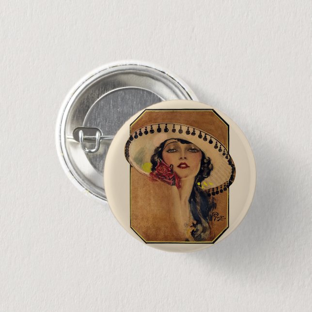 Pin Up Chica Vintage Art - Botón Pinback (Anverso y reverso)