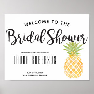 Piña acuarela   Señal de bienvenida de ducha de no