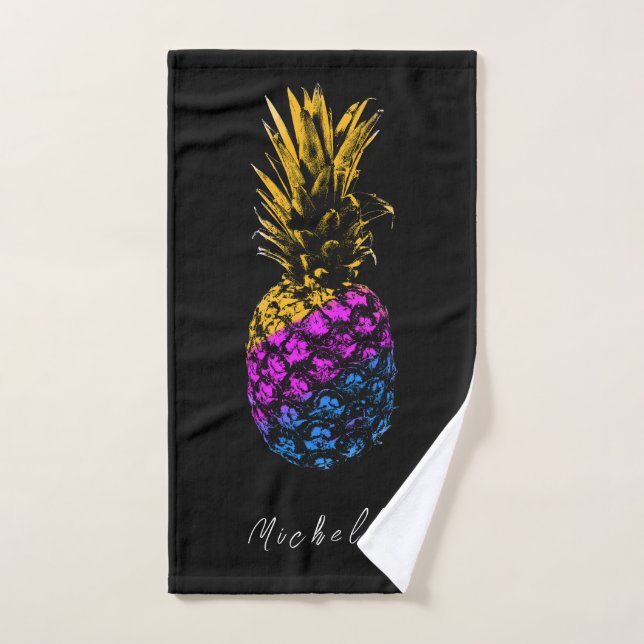 Piña colorida negra moderna | PERSONALIZADO (Toalla de mano)