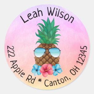 Piña con gafas de sol etiqueta de dirección de r