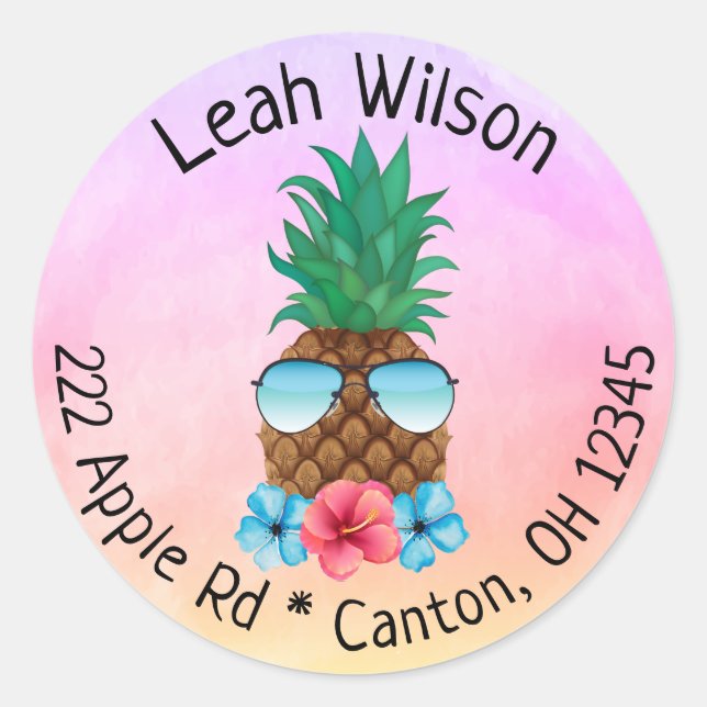 Piña con gafas de sol etiqueta de dirección de ret (Anverso)