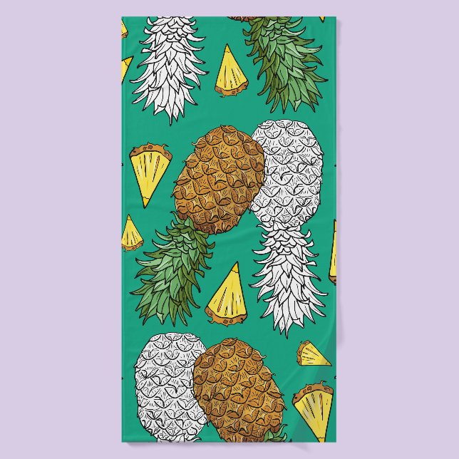 Piña con hojas, trozos pequeños. Lámina sin costur (Toalla de baño)