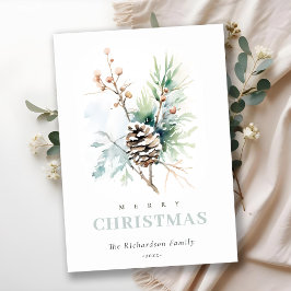 Piña de Pino Acuarela Bayas de Invierno Navidad