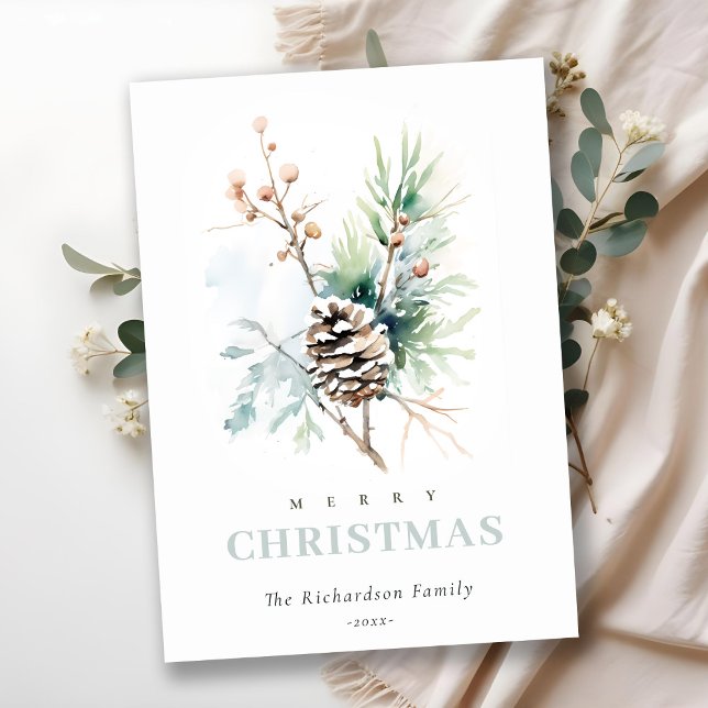 Piña de Pino Acuarela Bayas de Invierno Navidad (Subido por el creador)