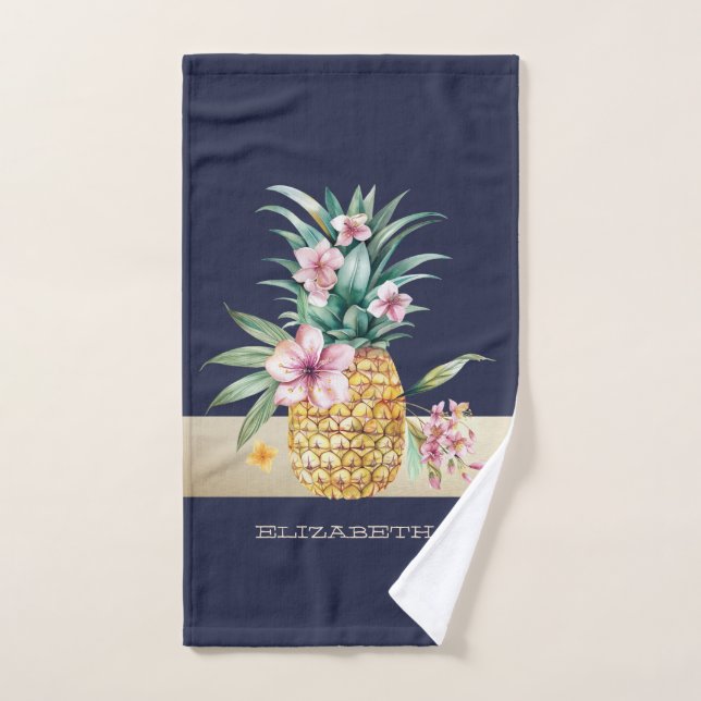 Piña floral, franja (Toalla de mano)