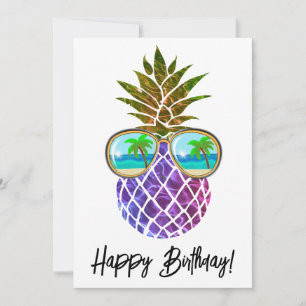 Piña retro boho con gafas de sol tarjeta de cumple