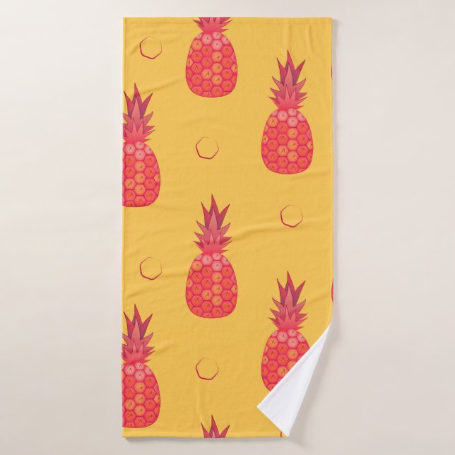 Piña rosada sobre fondo naranja. Manto sin foco (Toalla de baño)