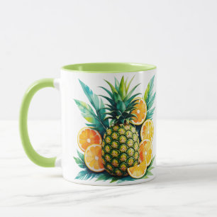 Piña y cítricos en acuarela Taza de frutas tropi