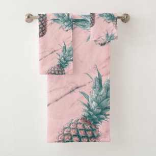 Piña y mármol rosa swirl moderno chic tropical