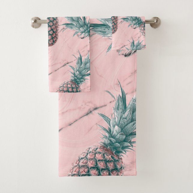 Piña y mármol rosa swirl moderno chic tropical (In situ)