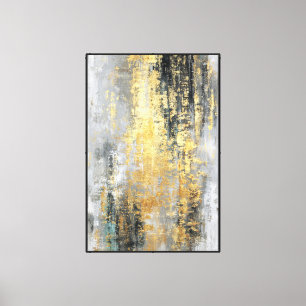 Pincel dorado y teal – Arte de pared abstracto