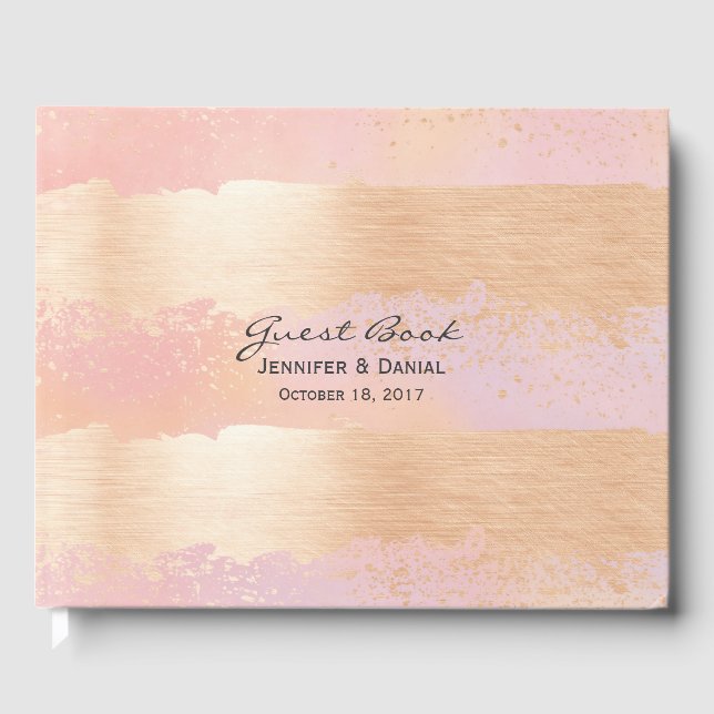 Pincel rosa y dorado roza libro Boda invitado (Anverso)