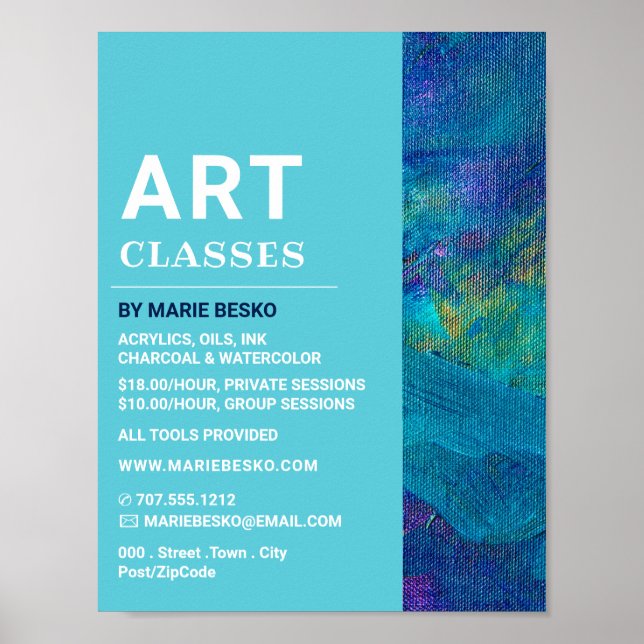 Pinceles azules, profesor de arte, clases de arte (Frente)